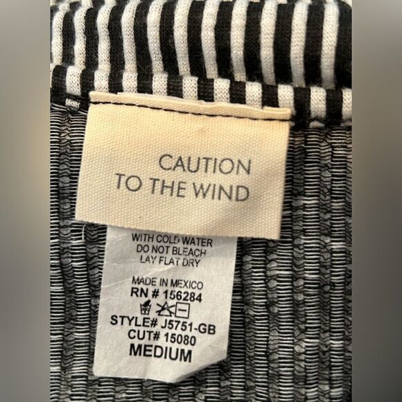 Caution to the Wind Mini Dress Women's Size Medium Black White Striped Button - Picture 3 of 4